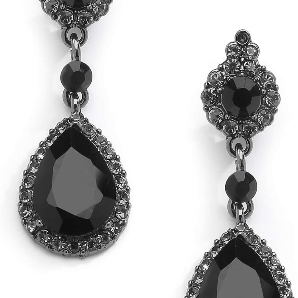 Black Crystal Teardrop Earrings Dangle Jewelry for Weddings Bridesmaids Prom